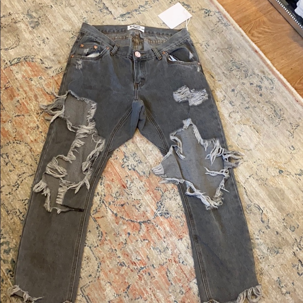 One Teaspoon Gray Boyfriend Jeans